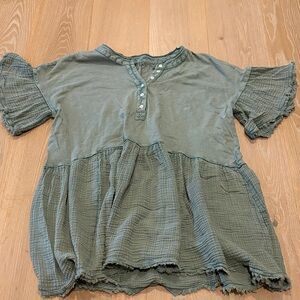 Anthropologie Size S Green Ruffled Sleeve Top.